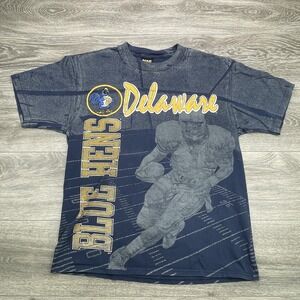 Delaware Blue Hens Shirt College Football All Over Print Made USA 80s Vintage